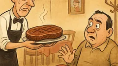 Виц: Сервитьор, защо държите пържолата ми?