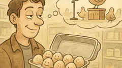 Виц: Чета в магазина: яйца от щастливи кокошки