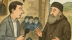 Виц: Журналист интервюира монах за телевизора