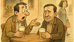 Виц: Двама мъже пият бира пред заведението