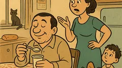 Виц: Мъж похапва кисело мляко в кухнята