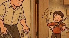 Виц: Малкият се учи на цигулка...