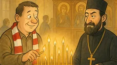 Виц: Идва Томов в църквата със свещ